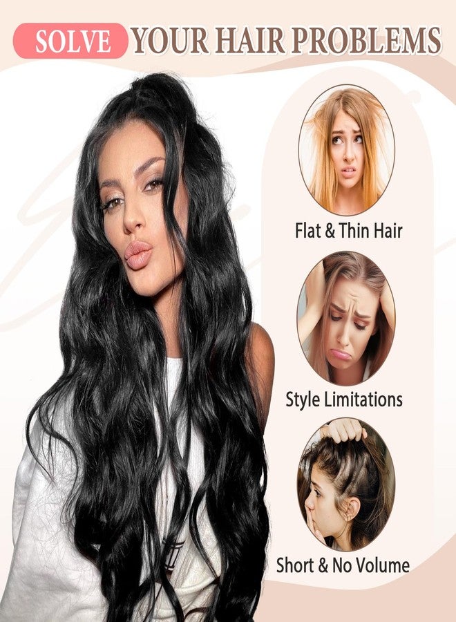 Fliace Synthetic Clip in Black Hair Extensions for Women, 6 PCS Natural Black Hair Extensions, Thick Hairpieces Double Weft Wavy Hairpieces, Soft Hair & Blends Well (20inch, 6pcs, Natural Black) - Image 5